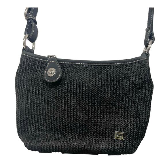 The Sak Purse Black Crochet Crossbody Bag Classic  Slim Zipper 7x7” Style 4516 - Picture 1 of 13